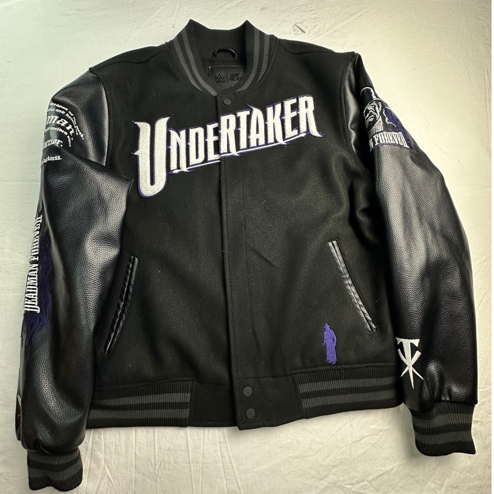 WWE Shoe Palace The Undertaker Varsity Jacket Black Faux Leather Mens XL SPJD23